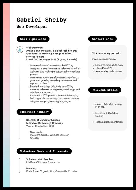 web developer cv template canva