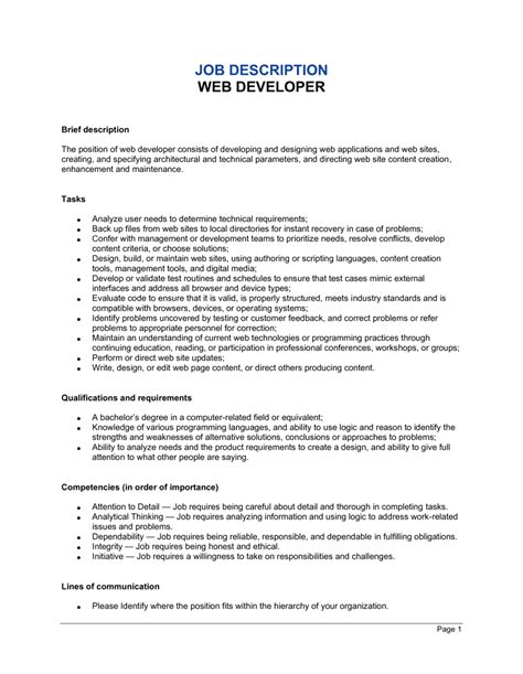 website developer job description