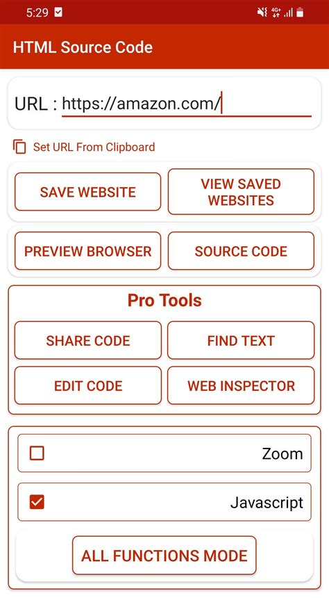 website source code on mobile