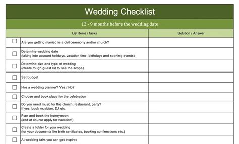 wedding to do list excel template