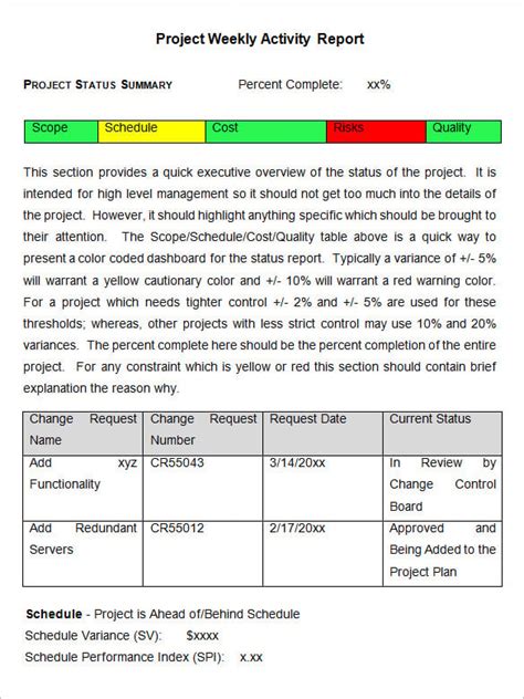weekly activity report template excel