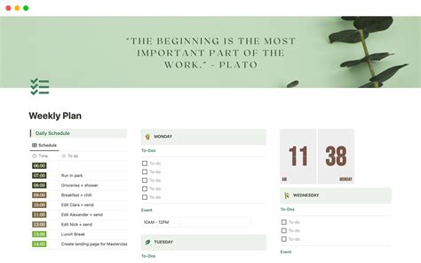 weekly agenda template notion