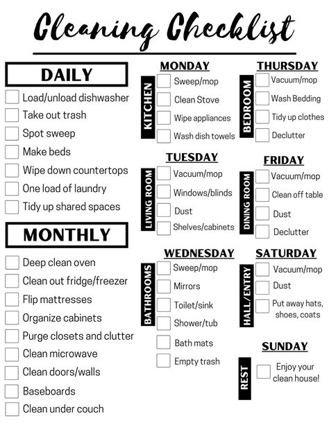weekly cleaning routine checklist