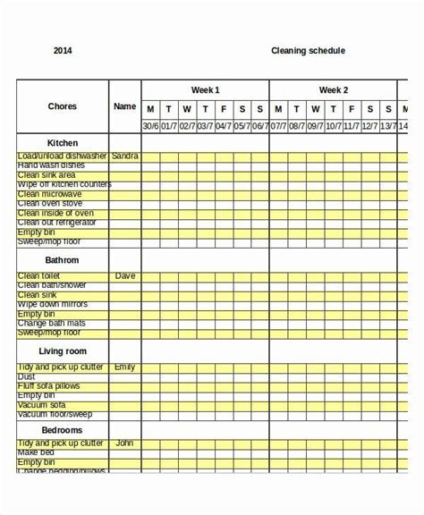 weekly cleaning schedule template excel