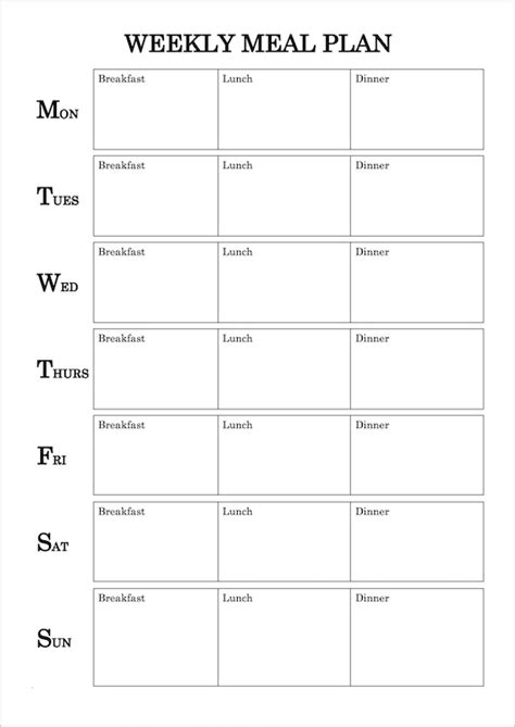 weekly meal plan template pdf free