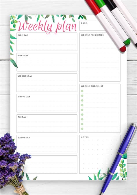 weekly plan example