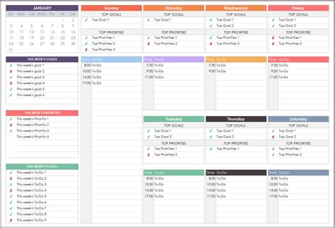weekly planner excel template 2023