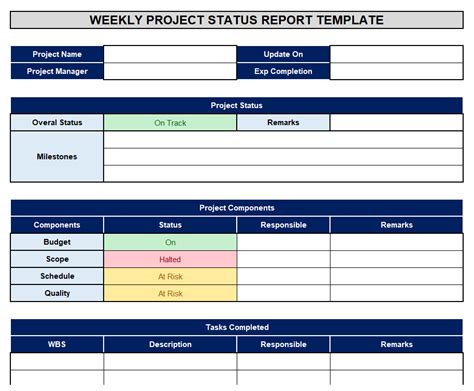 weekly project progress report template excel
