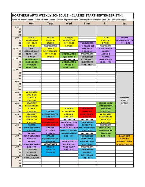 weekly schedule example