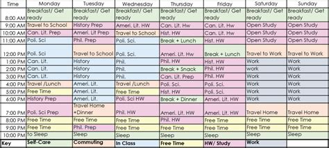weekly schedule example for students