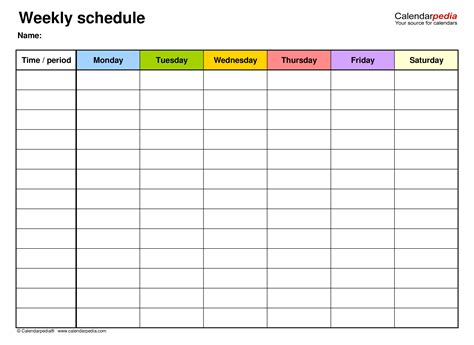 weekly schedule template pdf monday to sunday