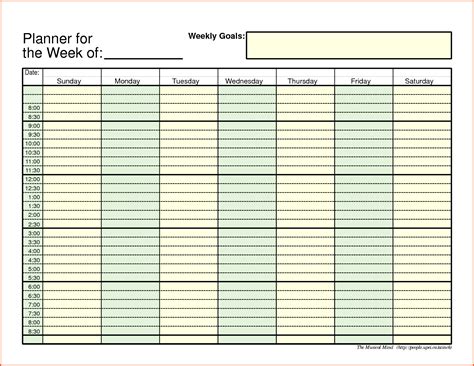 weekly schedule template pdf with time