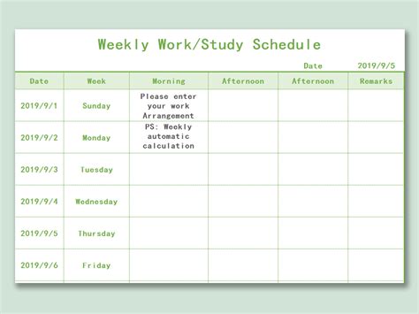 weekly study plan example
