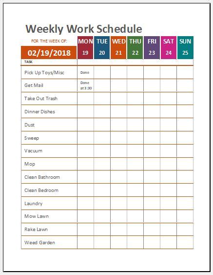 weekly work log template excel