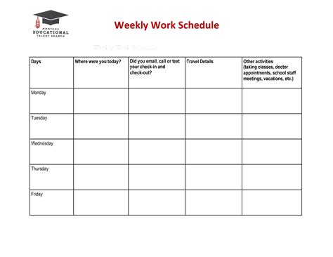 weekly work plan format