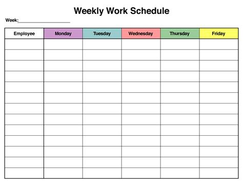 weekly work schedule template pdf