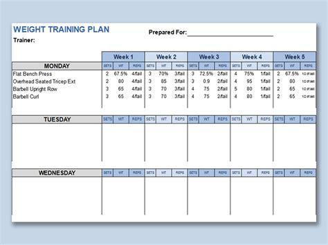 weight training program excel template