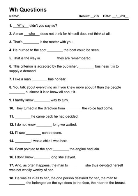 wh questions exercises pdf with answers