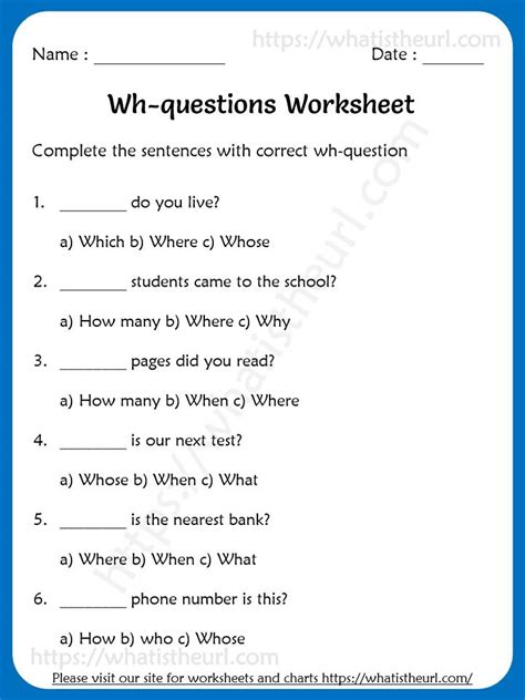 wh questions for class 5 pdf with answers