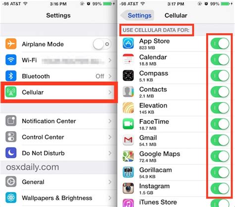 what apps should use cellular data on iphone