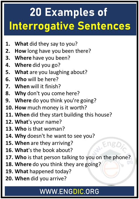 what are 20 examples of interrogative sentences