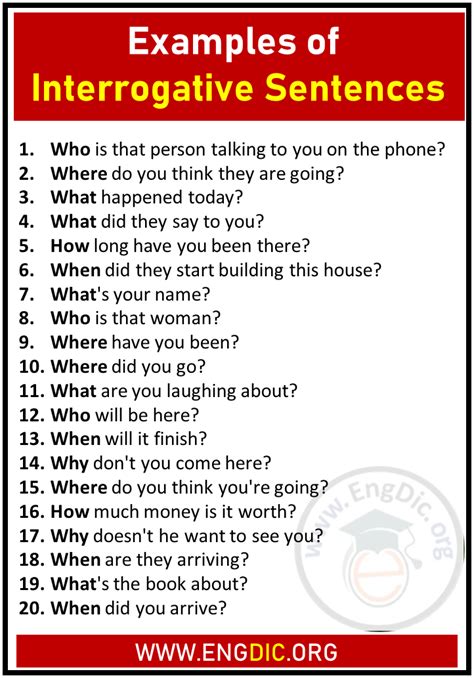 what are 20 examples of question sentences with answers