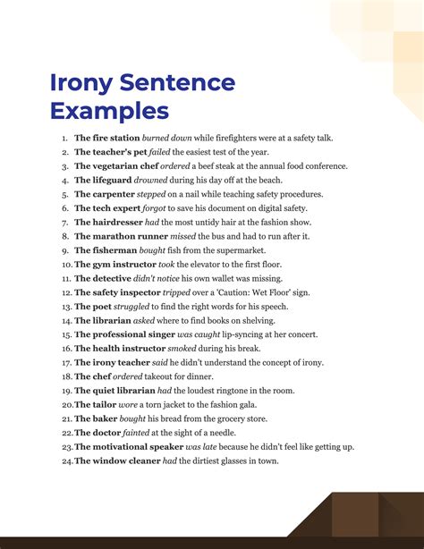 what are 5 examples of irony in a sentence