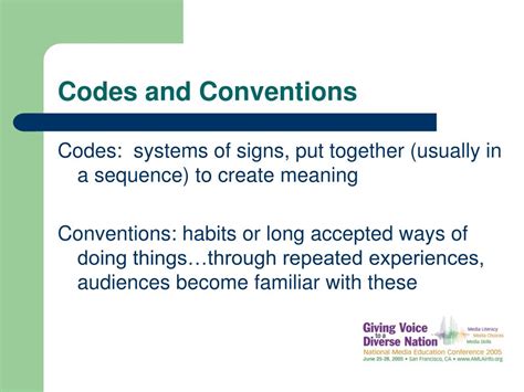 what are examples of codes and conventions