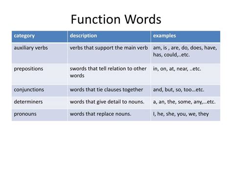 what are examples of function words