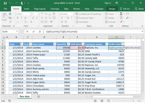 what are excel tables used for