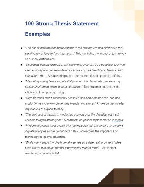 what are some examples of a strong thesis statement