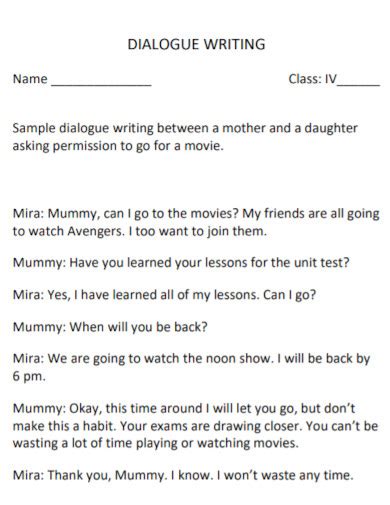 what are some examples of dialogue writing