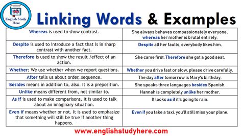 what are some examples of linking words