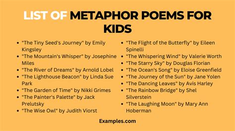 what are some examples of metaphors for kids