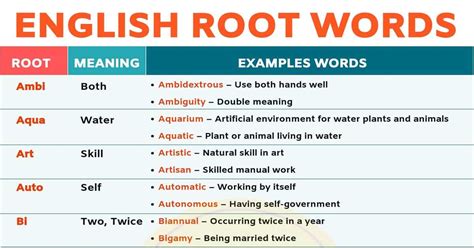 what are some examples of root words