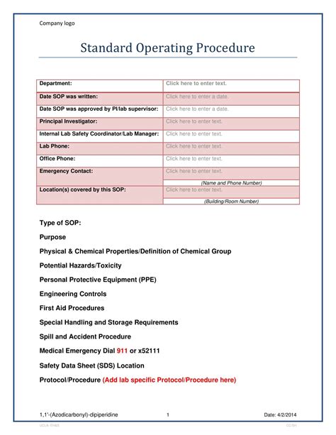 what are some examples of standard operating procedures