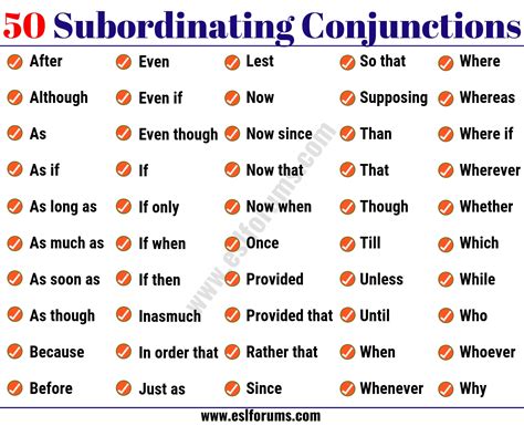 what are some examples of subordinating conjunctions