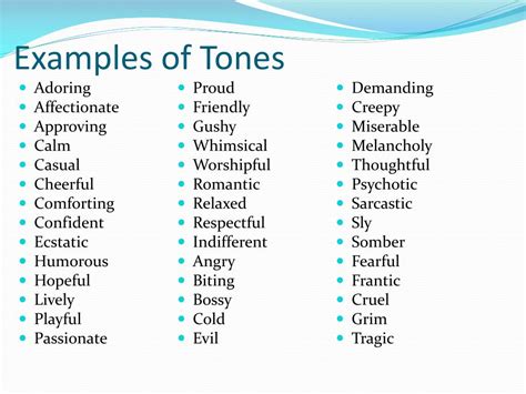 what are some examples of tone in writing