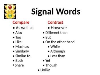 what are some signal words for compare and contrast texts