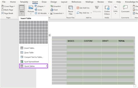what are tables used for in microsoft word