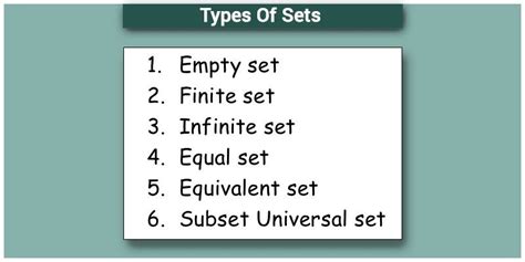 what are the 12 types of sets with examples and solutions