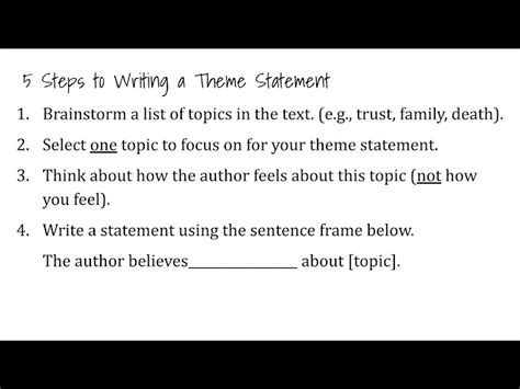 what are the 3 steps to developing a theme statement