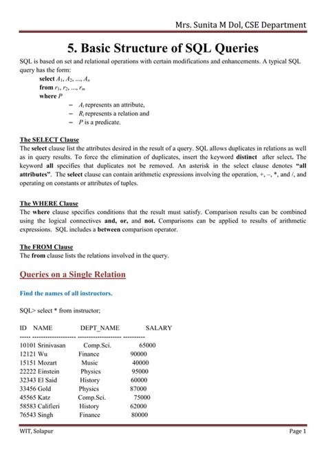 what are the 5 basic sql queries