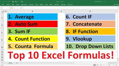 what are the 5 functions in excel with examples