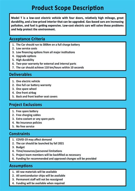what are the 6 elements of a project scope statement
