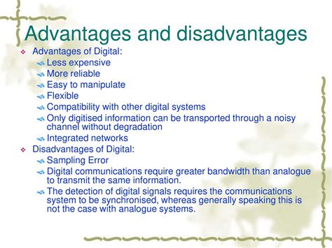 what are the advantages and disadvantages of analog and digital signals
