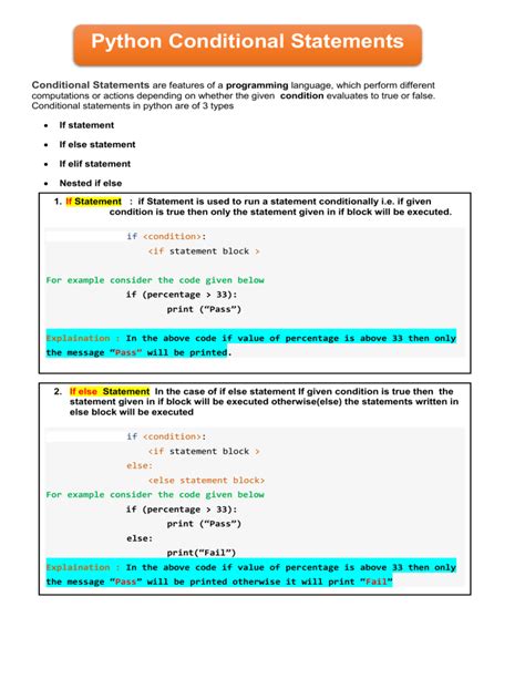 what are the different types of conditional statements in python