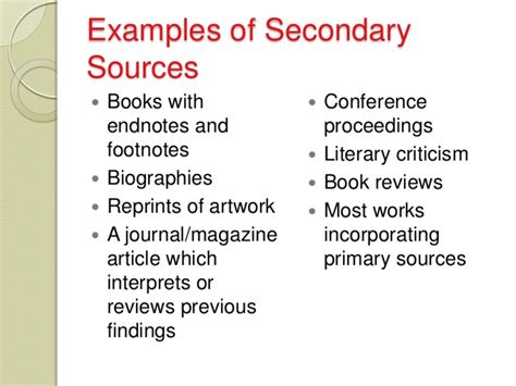 what are the example of secondary sources