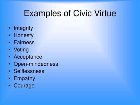 what are the examples of civic values