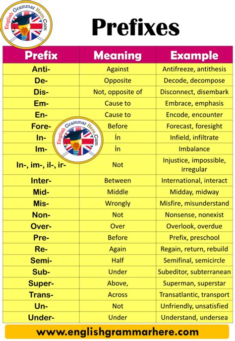 what are the examples of prefix words